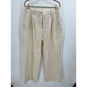 DKNY Linen Blend Wide Leg Shimmer Trouser Pants‎ Cream Ivory NWT Size 14